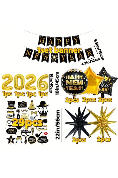 Choice 10inch 44pcs 44pcs and 29pcs Elegant Black Gold 2026 New Year Party De...