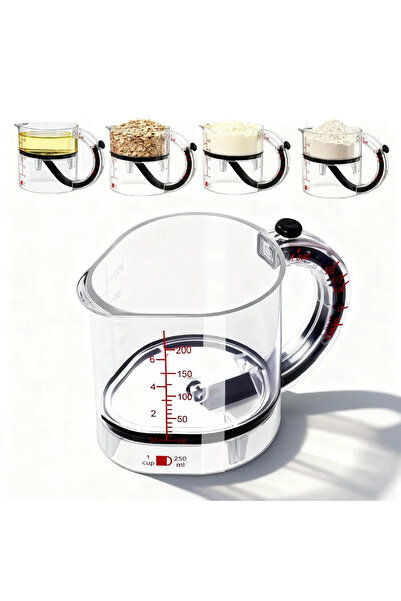 Choice كوب قياس قابل للتعديل، متعدد الوظائف، مزود بقاعدة محكمة الإغلاق على شكل مكشطة.