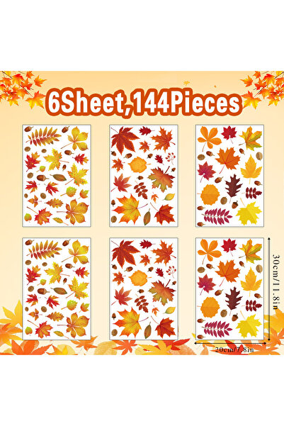 Choice 6 أوراق ملصقات نوافذ على شكل أوراق الخريف - ملصقات نابضة بالحياة مستوح...