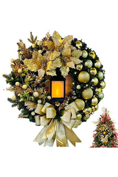 Choice إكليل عيد الميلاد الذهبي 30 سم للباب الأمامي، زينة باللونين الأحمر وال...