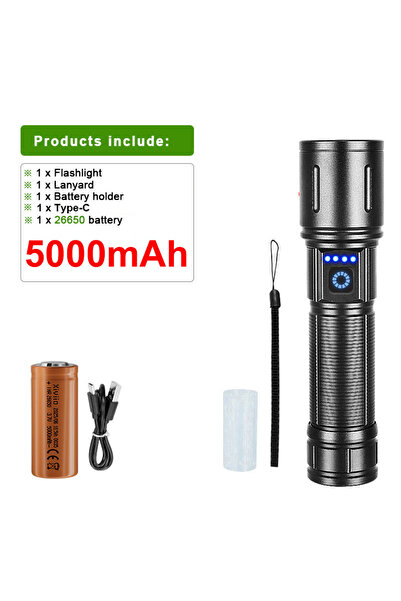 Choice مصباح يدوي LED جديد عالي الطاقة D-5000mAh بقوة 4000000 لومن، قابل لإعادة الشحن من النوع C، مصباح تكتيكي قوي
