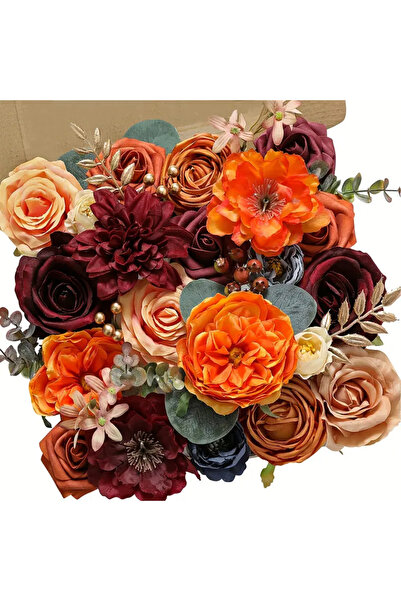 Choice صندوق زهور اصطناعية برتقالية اللون، باقة زفاف، ديكورات داخلية وخارجية ...