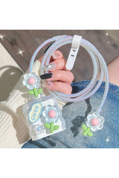 Choice 78 - جراب شاحن مزين بأزهار زرقاء متعددة الألوان، متوافق مع أجهزة آيفون...