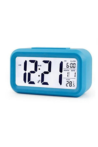 Choice ساعة منبه رقمية زرقاء بإضاءة خلفية LED، متعددة الوظائف، مزودة بتقويم و...