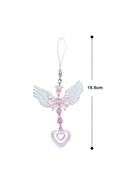KOQZM سلسلة تعليق للهاتف المحمول بتصميم أجنحة حلوة وفيونكة على شكل قلب، مقاس واحد، مناسبة للفتيات والسيدات، سلسلة مفاتيح أنيقة وجميلة