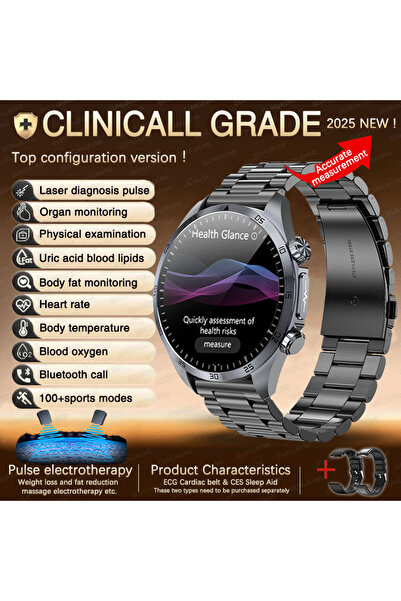 Choice ساعة ذكية لقياس نسبة الدهون في الدم وحمض اليوريك، مصنوعة من الفولاذ الأسود عالي الجودة (2A 2025)، مزودة بنبضات ليزرية، مناسبة للرجال والنساء.