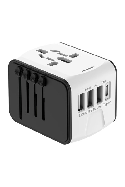 Choice محول طاقة عالمي أبيض للسفر، يعمل بجهد 100-250 فولت تيار متردد، مزود بـ...