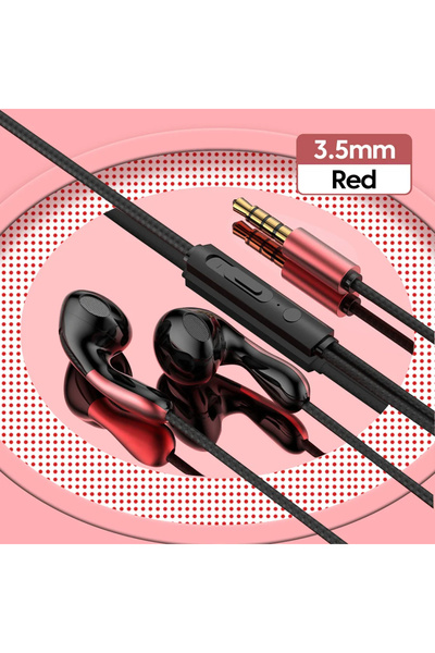 Choice سماعة أذن سلكية من النوع C حمراء اللون بمقبس 3.5 ملم، متوافقة مع سماعا...