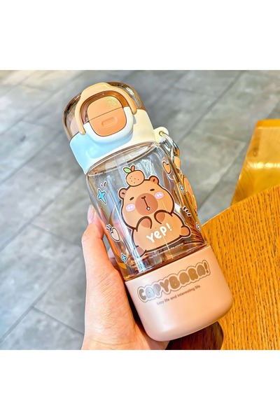 Choice زجاجة أطفال بغطاء زنبركي سحري سعة 420 مل (401-500 مل) - كوب ماصة كابيبارا محمول، بفتحة مزدوجة مانعة للتسرب