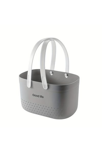 Choice سلة استحمام محمولة رمادية اللون، حقيبة تخزين بلاستيكية منظمة بمقابض، ص...