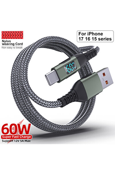 Choice سلك شحن سريع من النايلون الرمادي المضفر بطول 1 متر أو 2 متر أو 3 أمتار...