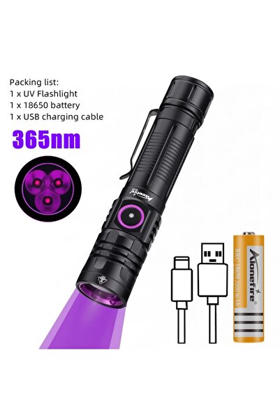 Choice مصباح يدوي LED فوق بنفسجي عالي الطاقة قابل لإعادة الشحن عبر منفذ USB، مزود ببطارية 18650، يعمل بتردد 365 نانومتر/395 نانومتر، مناسب للقطط والكلاب والحيوانات الأليفة.