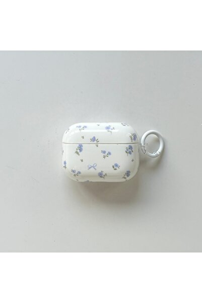 Choice غطاء حماية لسماعات AirPods 4 باللون الأبيض، بنقشة زهور كورية زرقاء صغي...