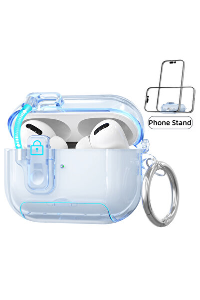 Choice جراب حماية شفاف أزرق لسماعات AirPods Pro 3 (إصدار 2025) مع حامل للهاتف...