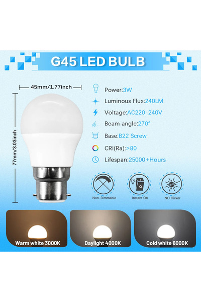 Choice مصابيح LED بيضاء باردة 6000 كلفن، 3 واط، 4 قطع، تعمل بجهد 220-240 فولت...