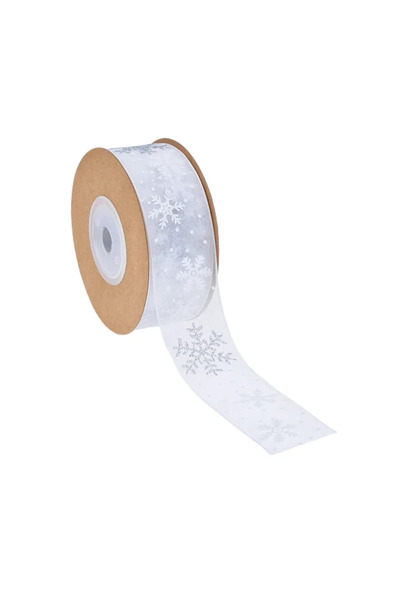 Choice شريط أبيض متوسط الحجم، 2.5 سم × 10 ياردات، مزين بشريط سلكي على شكل ندف...