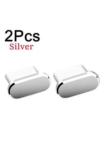Choice قطعتان فضيتان، قطعتان معدنيتان من النوع C، سدادات غبار لمنفذ شحن USB، غطاء واقٍ من الغبار لأجهزة Hu