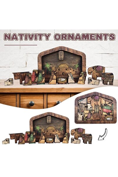 Choice تماثيل مكتبية بنية مرحة، ديكور منزلي، أحجية خشبية لمشهد ميلاد السيد المسيح، تصميم خشبي فريد، عيد الميلاد