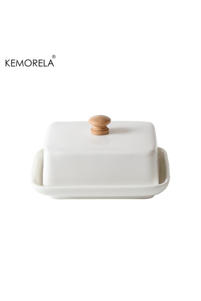 Choice طبق زبدة سيراميك أبيض من كيموريلا مع غطاء، صندوق تخزين جبن مستطيل قابل...