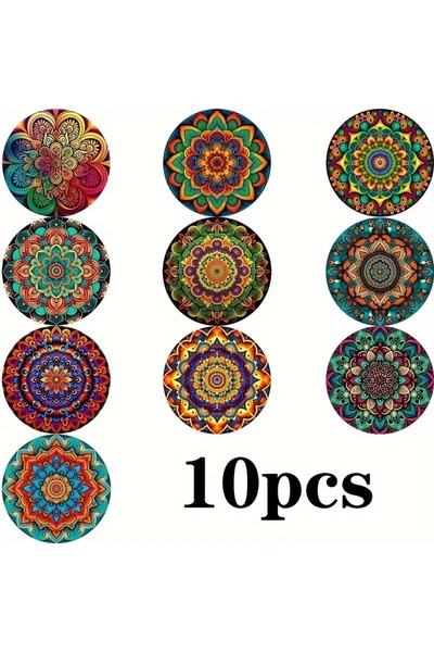 Choice BD042 طقم من 10 قطع من قواعد الأكواب الخشبية بنقوش زهور ماندالا متقزحة...