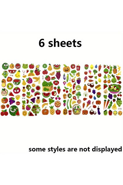 Choice 6 قطع، 6 أوراق، ملصقات ثلاثية الأبعاد منتفخة، ملصقات فوم ملونة على شكل خضراوات وفواكه، مثالية لأعمال سكرابوكينغ والتعليم.