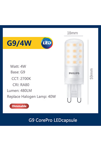 Philips عبوة من 4 قطع، إضاءة بيضاء دافئة 2700 كلفن، 4 واط، قابلة للتعتيم، كبس...