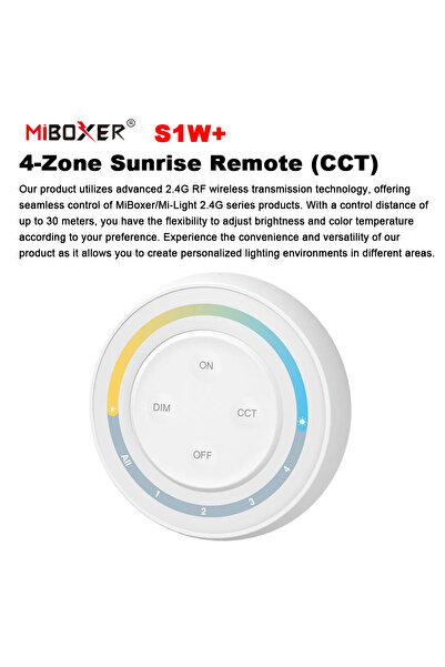 Choice مفتاح تحكم عن بعد S1W-4-Zone MiBoxer S1W+ رباعي المناطق بتردد 2.4 جيجاهرتز بألوان قوس قزح، ثنائي اللون الأبيض/درجة حرارة اللون