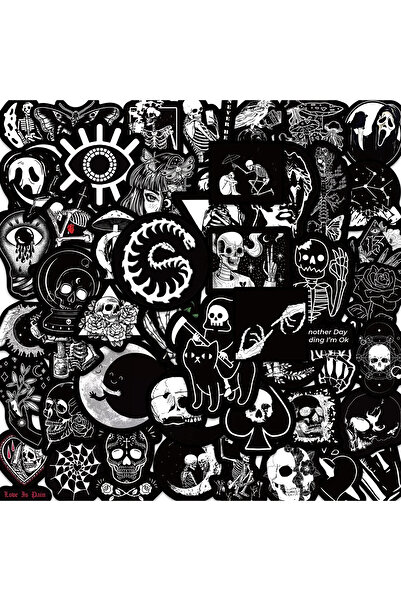 Choice 50 قطعة 50 قطعة ملصقات جرافيتي قوطية باللونين الأبيض والأسود على شكل ج...