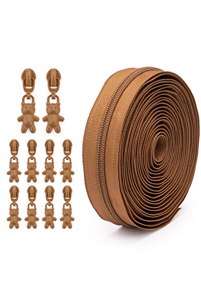 Choice No.103 Beige 1 set = 4.5 meters zipper + 10 bear zipper heads, 5 #colo...