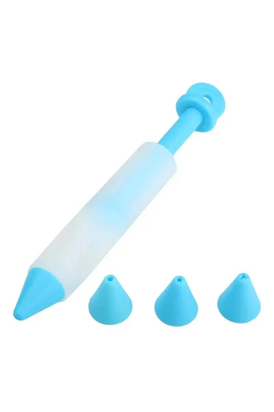 Choice قلم تزيين طعام سيليكون أزرق اللون، مزود بأربعة رؤوس تزيين مختلفة، مناس...