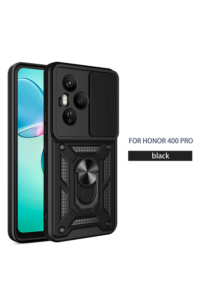 Choice هاتف Honor 400 Pro (العالمي) أسود، غطاء حماية مدرع مع حلقة مغناطيسية لهاتف Honor 400