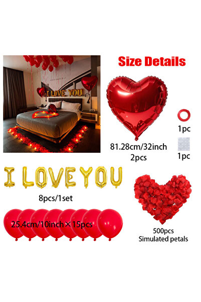 Choice مجموعة بالونات "أحبك" ذهبية أخرى مع بتلات صناعية، بالون على شكل قلب مق...