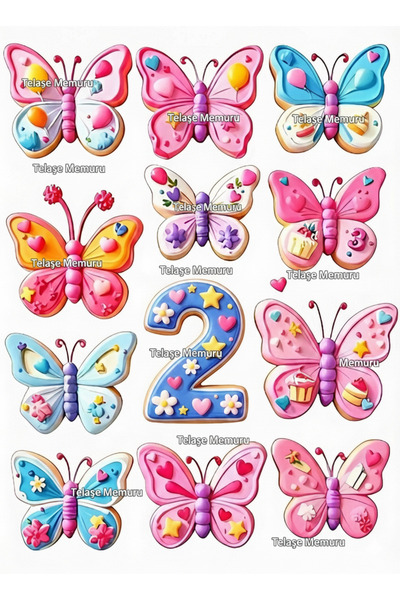 telaşe memuru زينة الكعكة للأطفال بعمر سنتين على شكل فراشة صالحة للأكل - فراش...