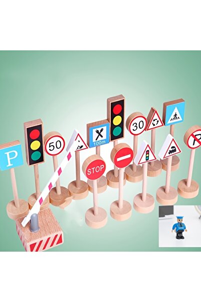 Choice مجموعة من 16 نموذجًا مصغرًا لإشارات المرور الخشبية بألوان متنوعة، مناس...