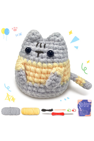 Choice 1pc Little Grey Cat,Crochet Set for Beginners,Include Step-by-Step Vid...