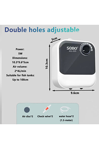 Choice8 مضخة هواء أكسجين صامتة لحوض السمك من سوبو، سوداء اللون، بقوة 5 واط، ذ...