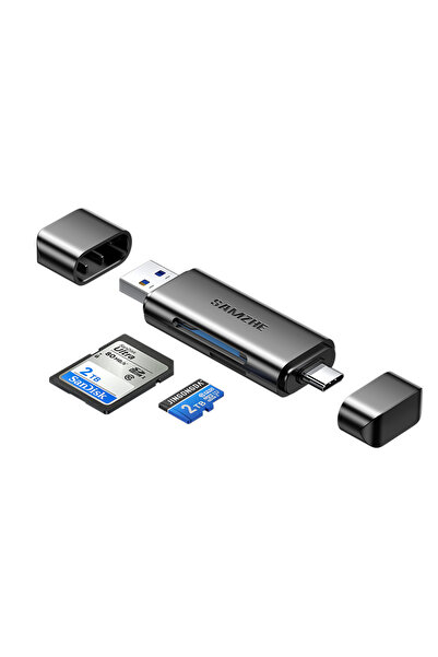 SAMZHE قارئ بطاقات أسود USB 3.0 وUSB-C إلى SD وMicroSD وTF وThunderbolt 3 لأج...