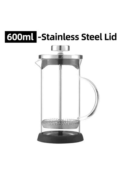 Choice إبريق قهوة فرنسي بغطاء فولاذي سعة 600 مل، مصنوع من الفولاذ المقاوم للص...