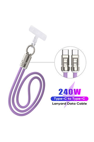 Choice كابل شحن جوال وردي اللون بطول 120 سم وقدرة 240 واط، مزود بحزام للمعصم،...