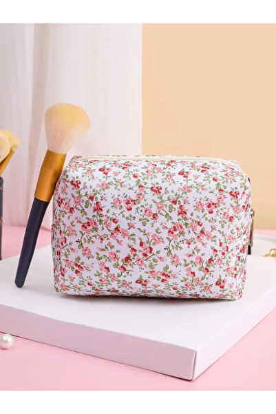 Choice منظم تخزين وردي منفوخ ومبطن بحقائب مكياج مطبوعة بالزهور حقيبة مستحضرات...
