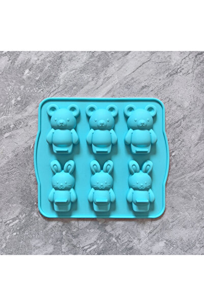 Choice قالب سيليكون ثلاثي الأبعاد على شكل دب وأرنب، بستة تجاويف، أزرق، قطعة و...