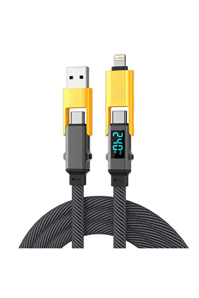 Choice كابل بيانات USB من النوع C ذهبي اللون بشاشة رقمية 4 في 1 بتقنية الشحن ...