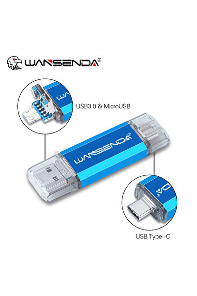 Choice32 64GB Blue WANSENDA 3 IN 1 OTG USB 3.0 Flash Drive / TYPE C / MicroUS...