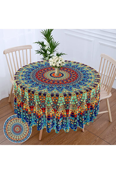 Choice W63inchxL63inch yz12 1 Piece Circular Tablecloth with Green Red Flower...
