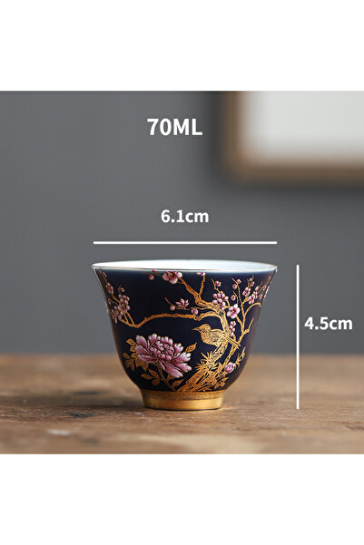 Choice قطعتان من أكواب الشاي المطلية باللونين الأزرق والذهبي بتصميم طائر العقعق الذهبي، للاستخدام المنزلي، كوب رئيسي واحد، تصميم إبداعي مرسوم يدويًا.