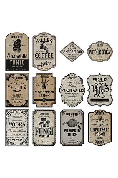 Choice 12pcs stickers 12pcs Vintage Halloween Wine Beverage Bottle Stickers,S...