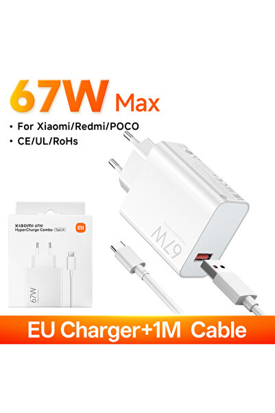 Xiaomi EU and 1M Cable Charger Original 67W USB C Charger Fast Charging Adapter for 14T 15 13 12 11 Lite