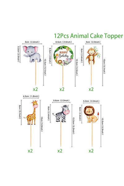 Choice1 12pcs Wild Amimal Cake Topper Cute Forest Safari Jungle Cartoon Anima...