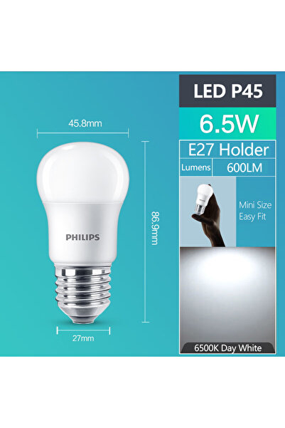 Philips 6.5W 1 Pack 6500K Day White LED E27 MyCare Mini Ball Bulb 6.5W(=45W) P45 Light 3000K 6500k W