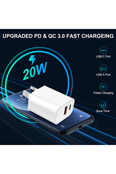 Choice محول شحن سريع بمنفذين A+C بقدرة 20 واط، مزود بقابس أسترالي واحد، ومنفذ...